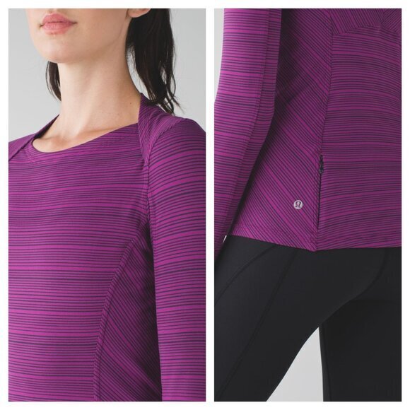Lululemon Kanto Catch Me Long Sleeve 4 Stripe Regal Plum Naval Blue - Picture 2 of 15